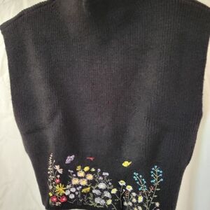 Floral Embroidered Black Sweater
